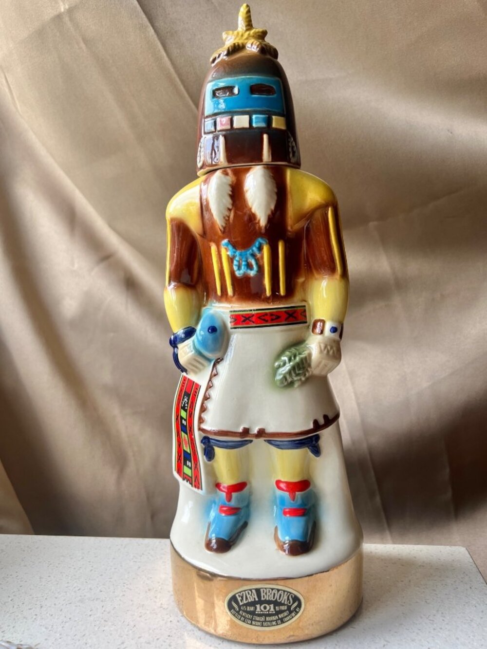 Ezra Brooks Kachina Doll Ceramic Decanter 13" T Hopi Style Hand-Painted #5